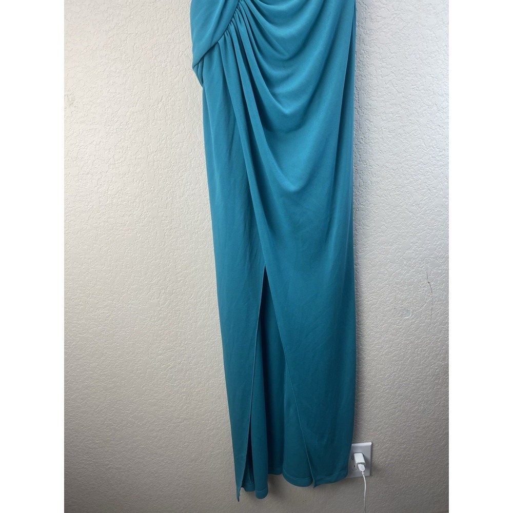 BCBGMAXAZRIA XS Teal Sleeveless Draped Cowl Neck Maxi Dress Front Slit Gown